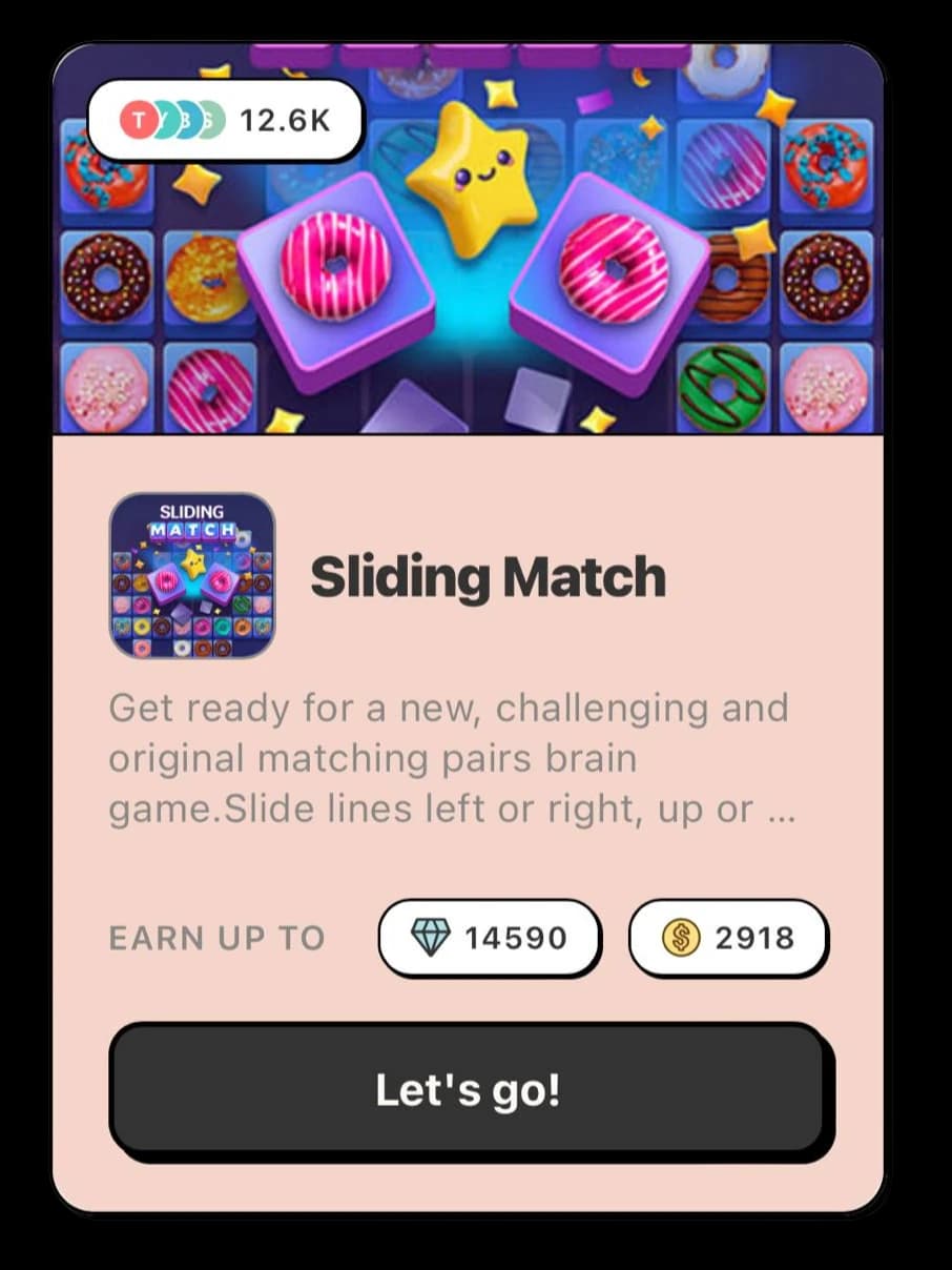 Sliding Match game card